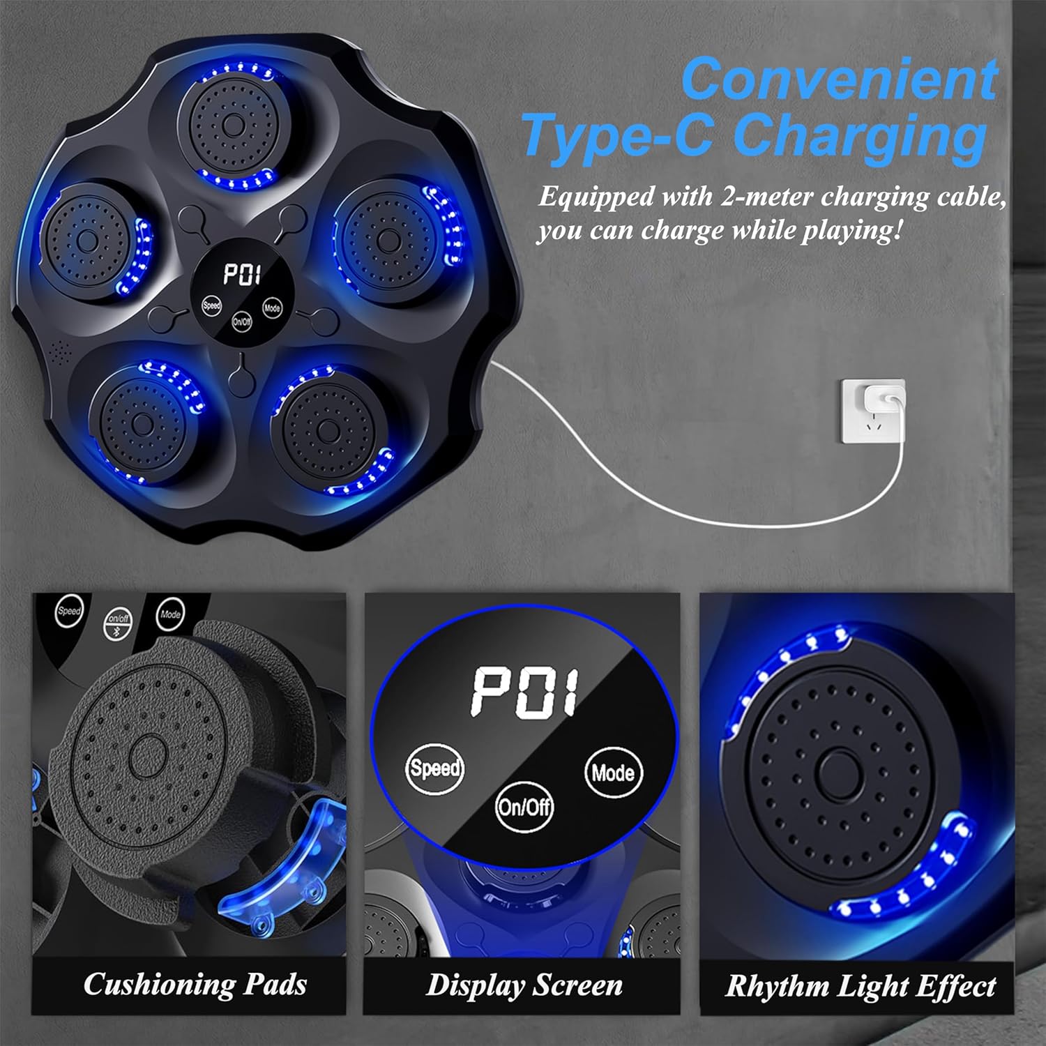 Music Boxing Machine, Smart Bluetooth Music Punching Machine with Gloves, Large Size Wall Mounted Electronic Boxing Target for Adults Kids, 9 Modes & 9 Speeds