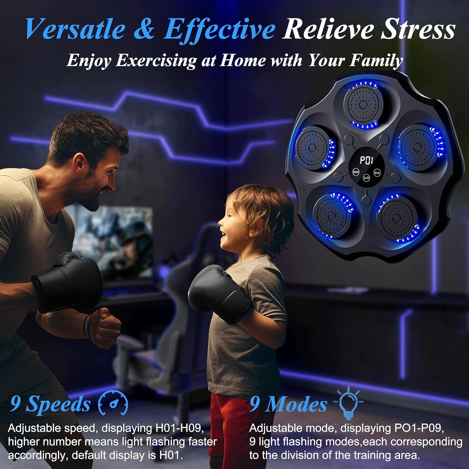 Music Boxing Machine, Smart Bluetooth Music Punching Machine with Gloves, Large Size Wall Mounted Electronic Boxing Target for Adults Kids, 9 Modes & 9 Speeds