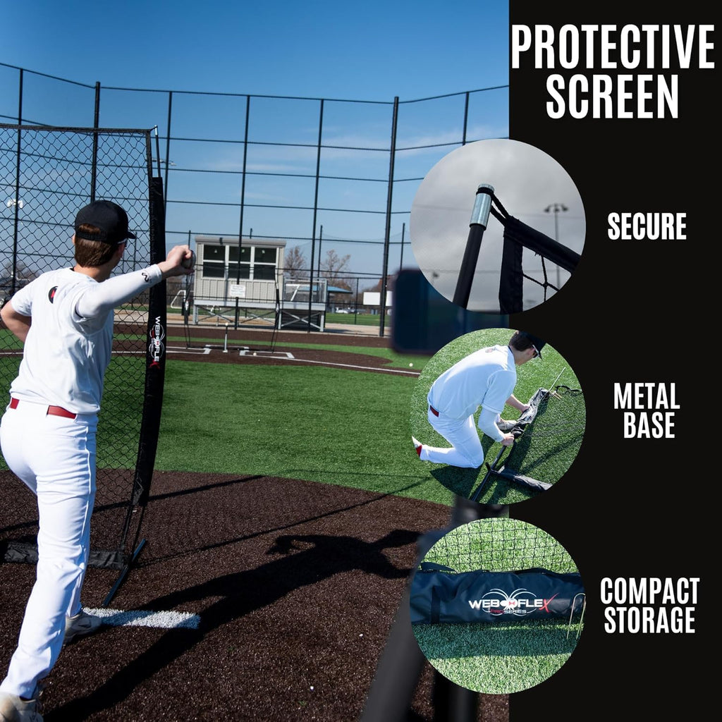 Web Flex® Spider Series Baseball Bundle, 4x7 ft I-Screen & 7x7 ft Field Screen with Metal Frame, Portable Protective Net Set for Baseball & Softball Practice, Pitcher Safety & Fielding Drills