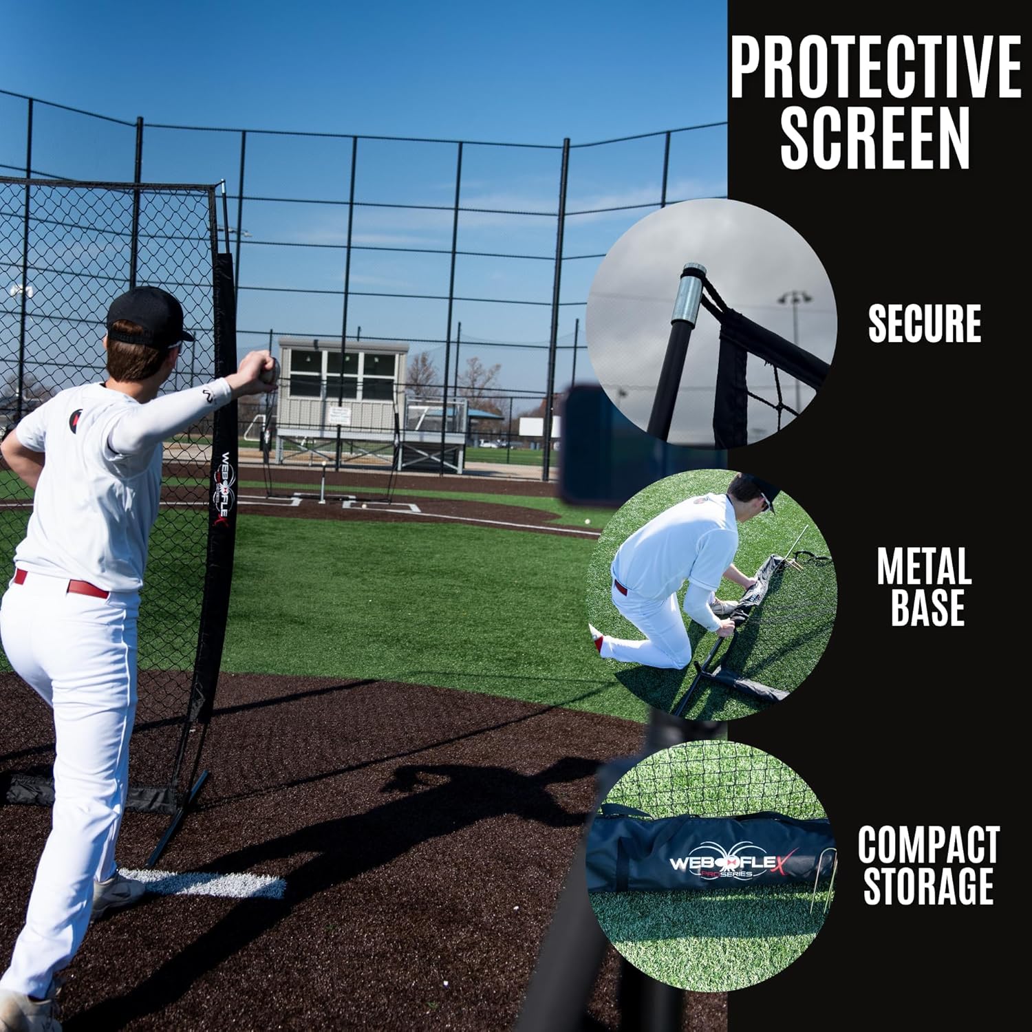 Web Flex® Spider Series Baseball Bundle, 4x7 ft I-Screen & 7x7 ft Field Screen with Metal Frame, Portable Protective Net Set for Baseball & Softball Practice, Pitcher Safety & Fielding Drills