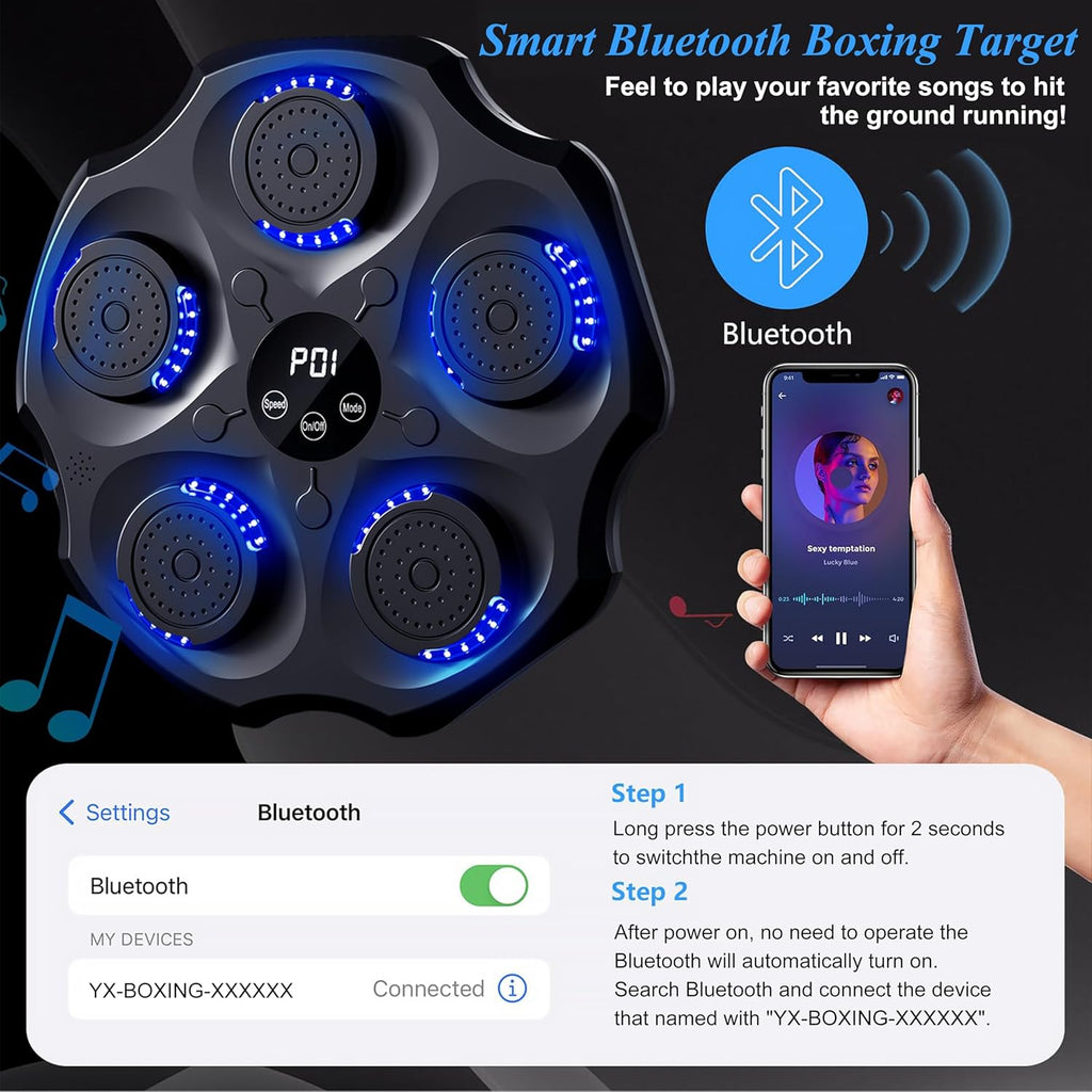 Music Boxing Machine, Smart Bluetooth Music Punching Machine with Gloves, Large Size Wall Mounted Electronic Boxing Target for Adults Kids, 9 Modes & 9 Speeds