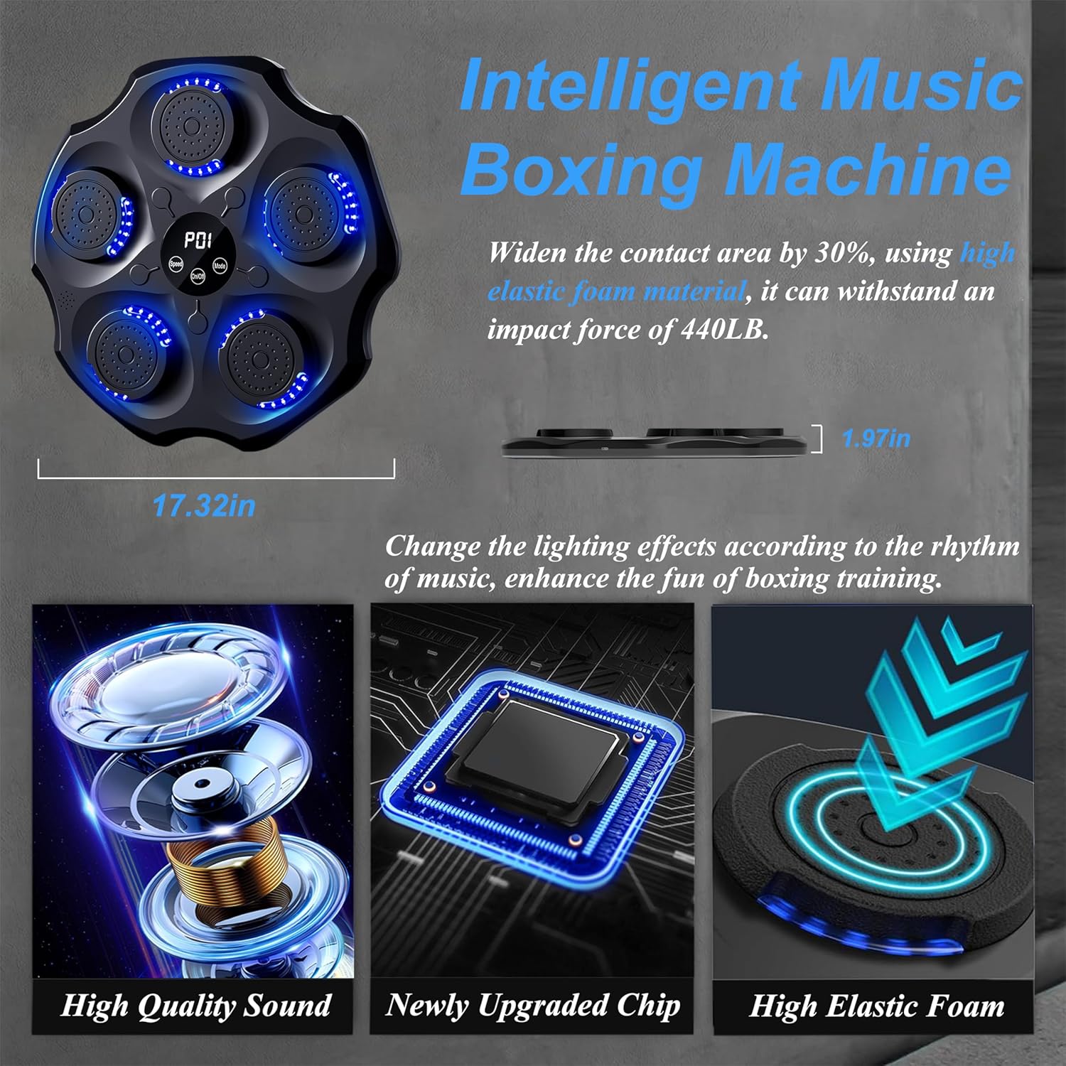 Music Boxing Machine, Smart Bluetooth Music Punching Machine with Gloves, Large Size Wall Mounted Electronic Boxing Target for Adults Kids, 9 Modes & 9 Speeds