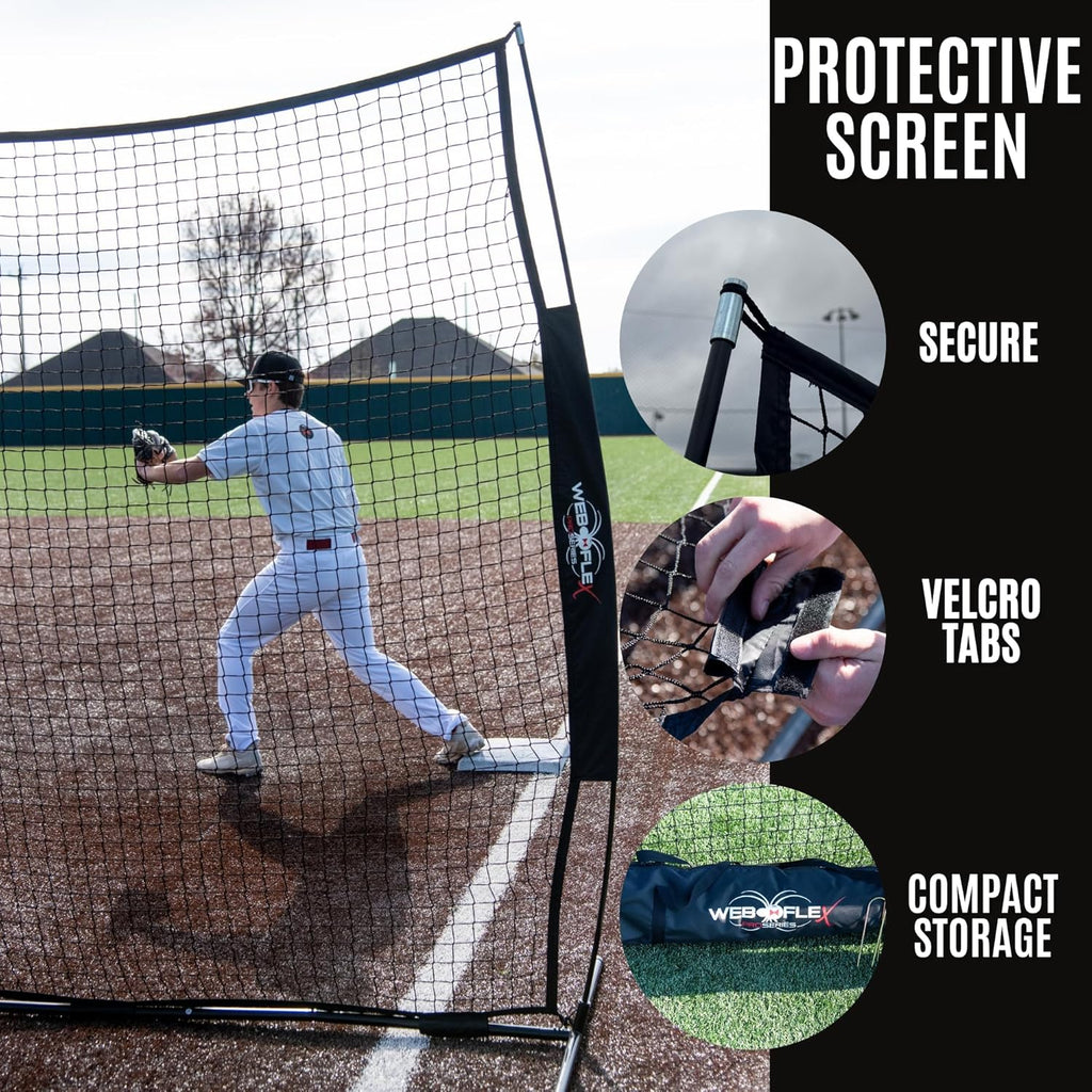 Web Flex® Spider Series Baseball Bundle, 4x7 ft I-Screen & 7x7 ft Field Screen with Metal Frame, Portable Protective Net Set for Baseball & Softball Practice, Pitcher Safety & Fielding Drills