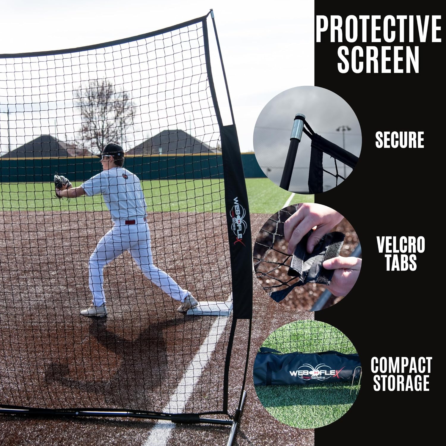 Web Flex® Spider Series Baseball Bundle, 4x7 ft I-Screen & 7x7 ft Field Screen with Metal Frame, Portable Protective Net Set for Baseball & Softball Practice, Pitcher Safety & Fielding Drills